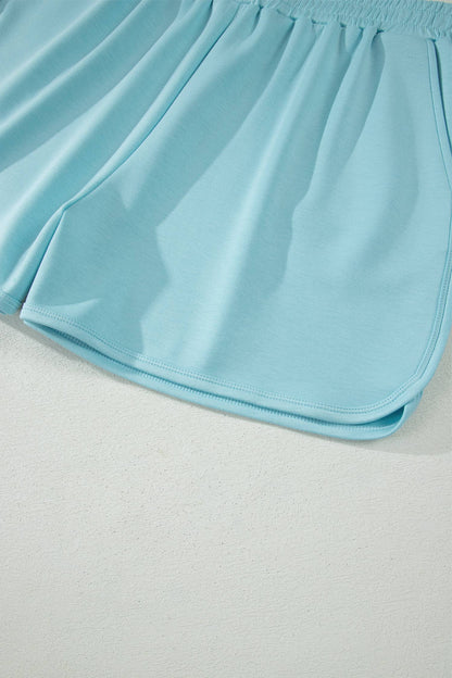 Plus Mock Neck Oversize Tee Casual Shorts 2pcs Outfit (S-4X)