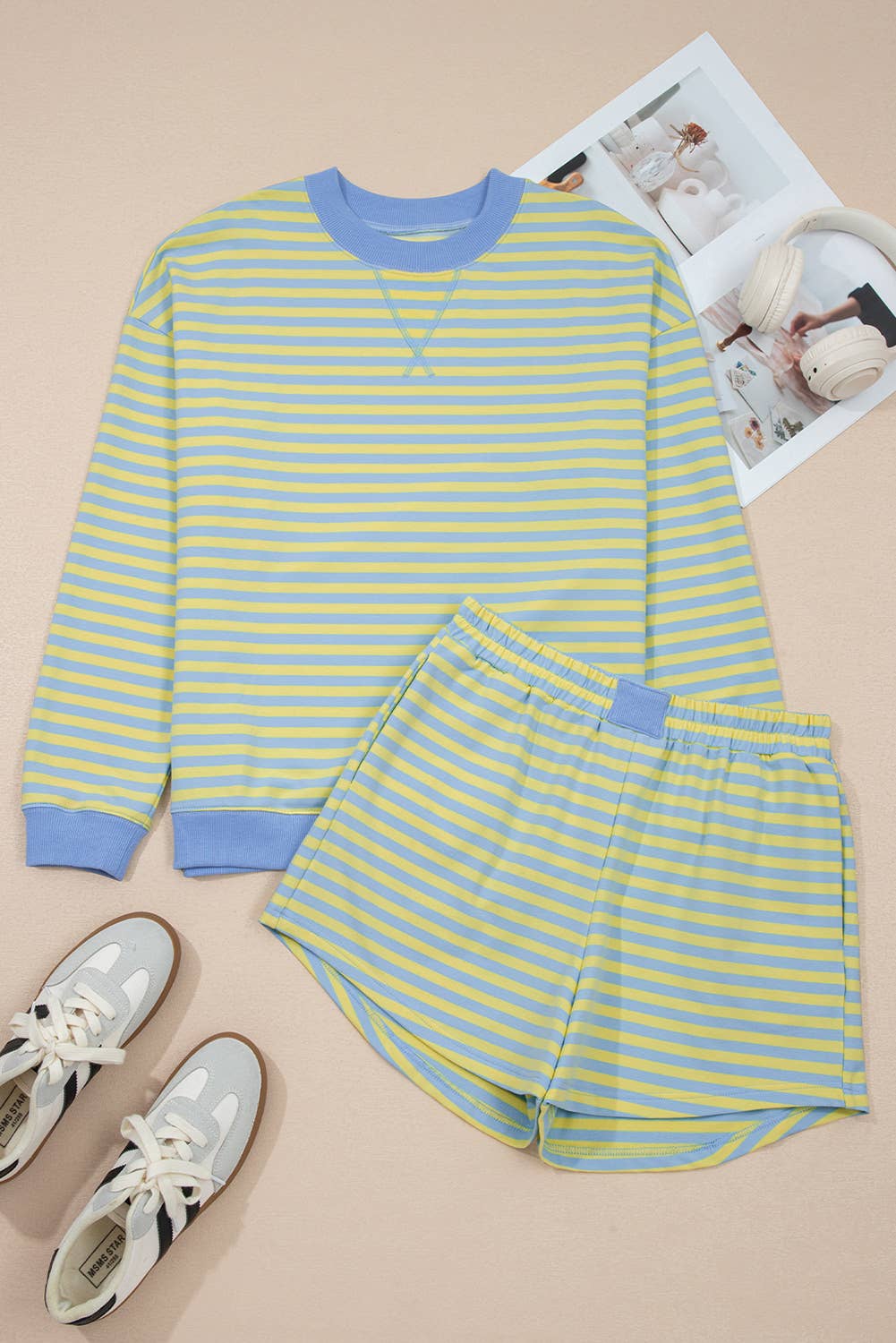 66 Stripe Pullover & Shorts 2pcs Set