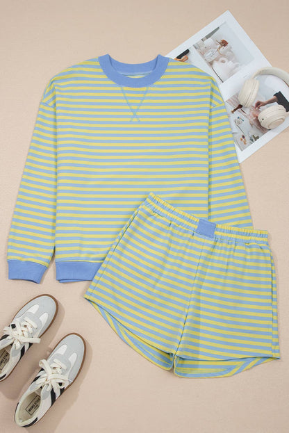 66 Stripe Pullover & Shorts 2pcs Set