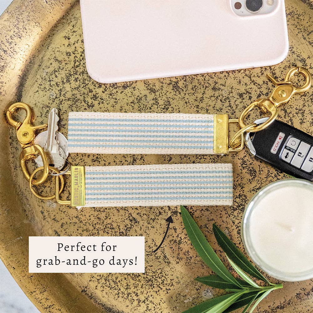 Light Blue Stripe Keychain | Wristlet Keychain