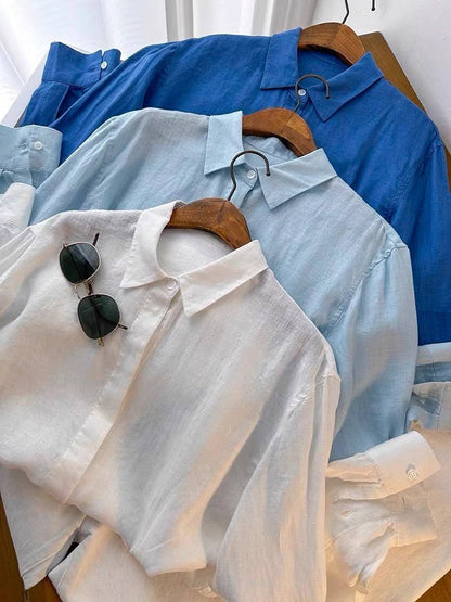 Cotton linen blend button down shirt