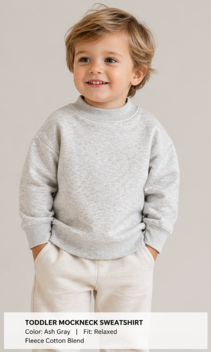 Toddler Unisex Ash Gray Mock Neck