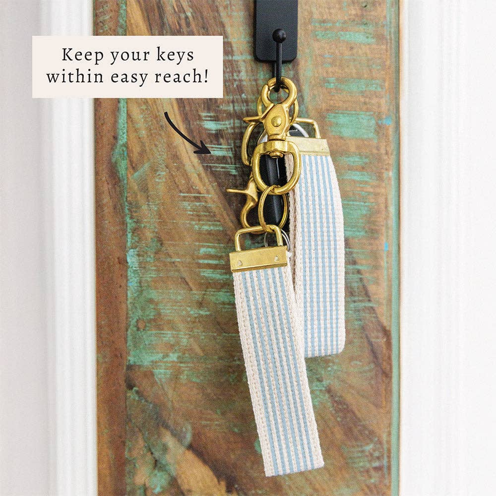 Light Blue Stripe Keychain | Wristlet Keychain