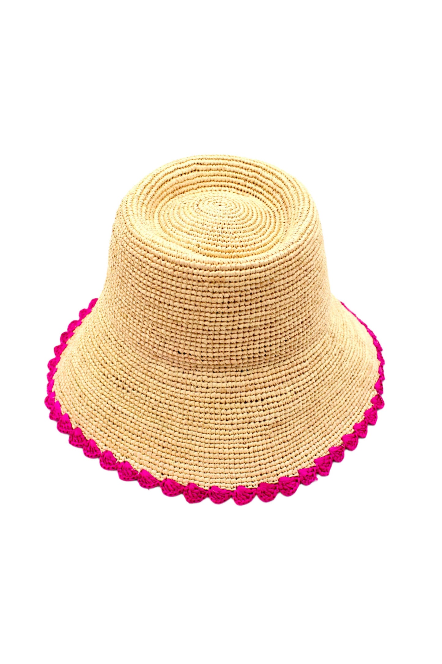 Kate 3" Brim Crochet Bucket Straw Hats with Colored Edge