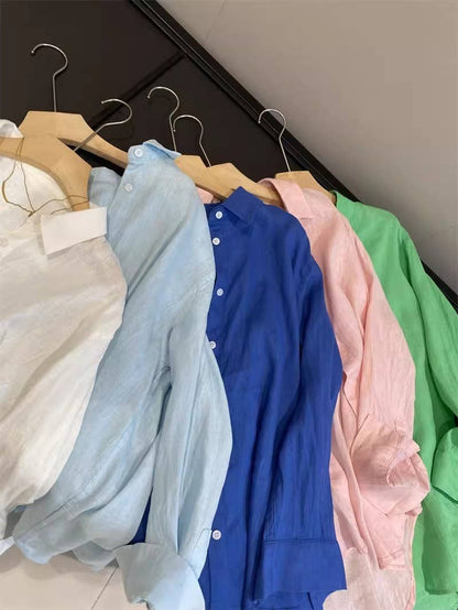 Cotton linen blend button down shirt