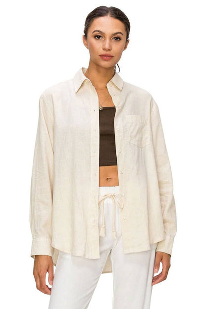 CALI1850 RELAXED FIT LINEN BUTTON DOWN SHIRTS / 20720JLN604