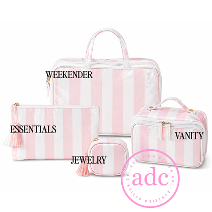 STRIPED CLEAR-COATED POUCHES
