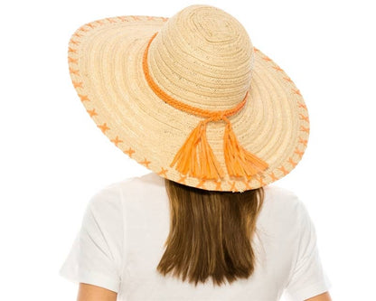 Floppy Wide Brim Straw Sun Hat - Stitched Edge - UPF 50+