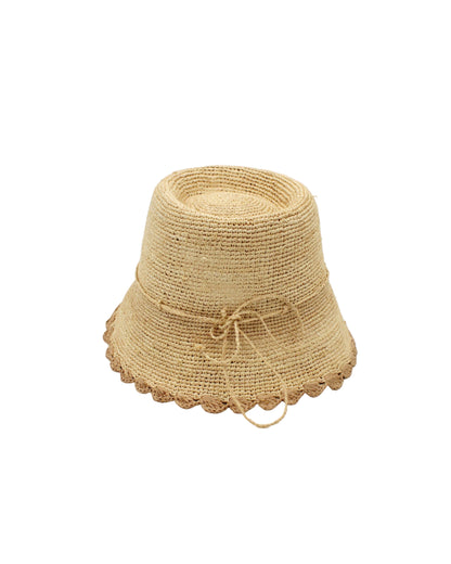 Kate 3" Brim Crochet Bucket Straw Hats with Colored Edge