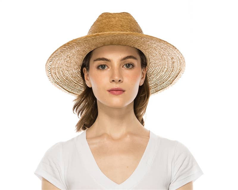Palm Leaf Straw Western Hat - Handmade Flat Brim Summer Hat