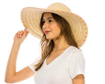 Floppy Wide Brim Straw Sun Hat - Stitched Edge - UPF 50+