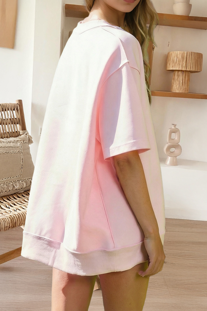 Plus Mock Neck Oversize Tee Casual Shorts 2pcs Outfit (S-4X)