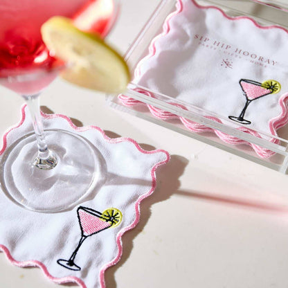 Embroidered Cocktail Napkins with Reusable Acrylic Box