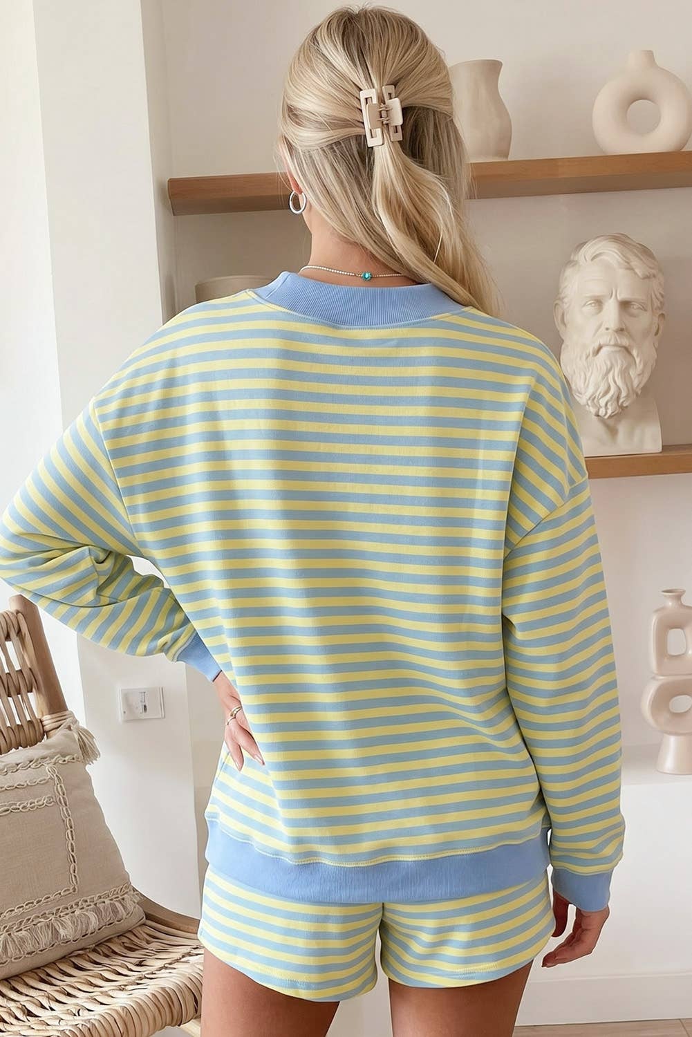 66 Stripe Pullover & Shorts 2pcs Set