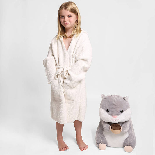 Children's Solid Luxury Soft Hooded Robe w Pocket