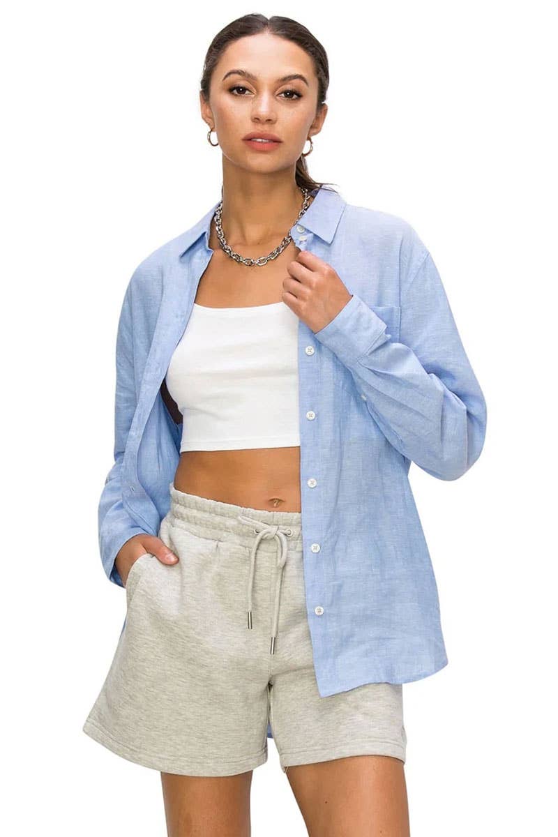 CALI1850 RELAXED FIT LINEN BUTTON DOWN SHIRTS / 20720JLN604