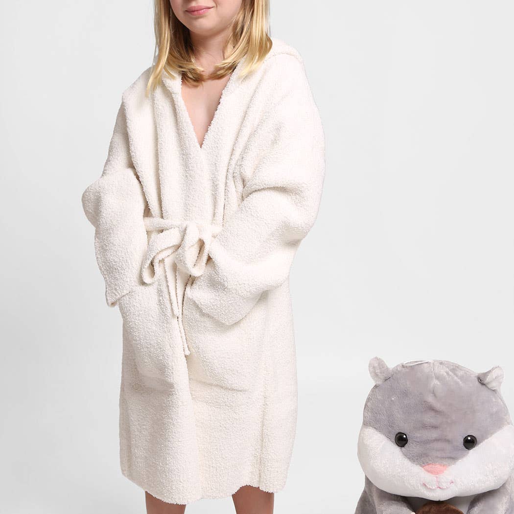 Children's Solid Luxury Soft Hooded Robe w Pocket