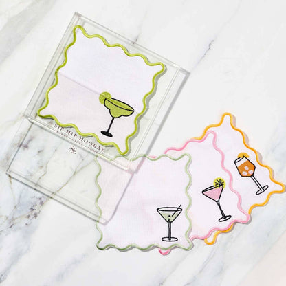 Embroidered Cocktail Napkins with Reusable Acrylic Box