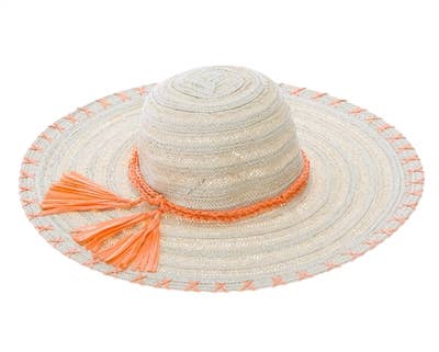 Floppy Wide Brim Straw Sun Hat - Stitched Edge - UPF 50+