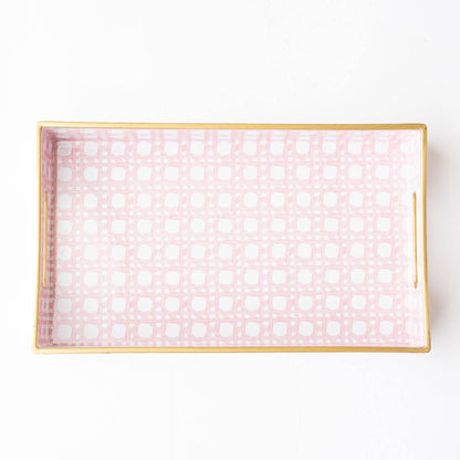 Vanity Tray, Pink Cane Print Decorative Resin